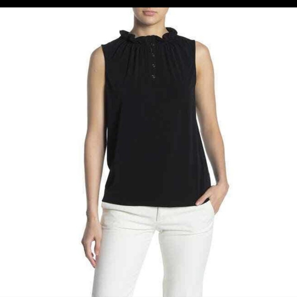 Adrianna Papell Moss Ruffle High Neck Top Large